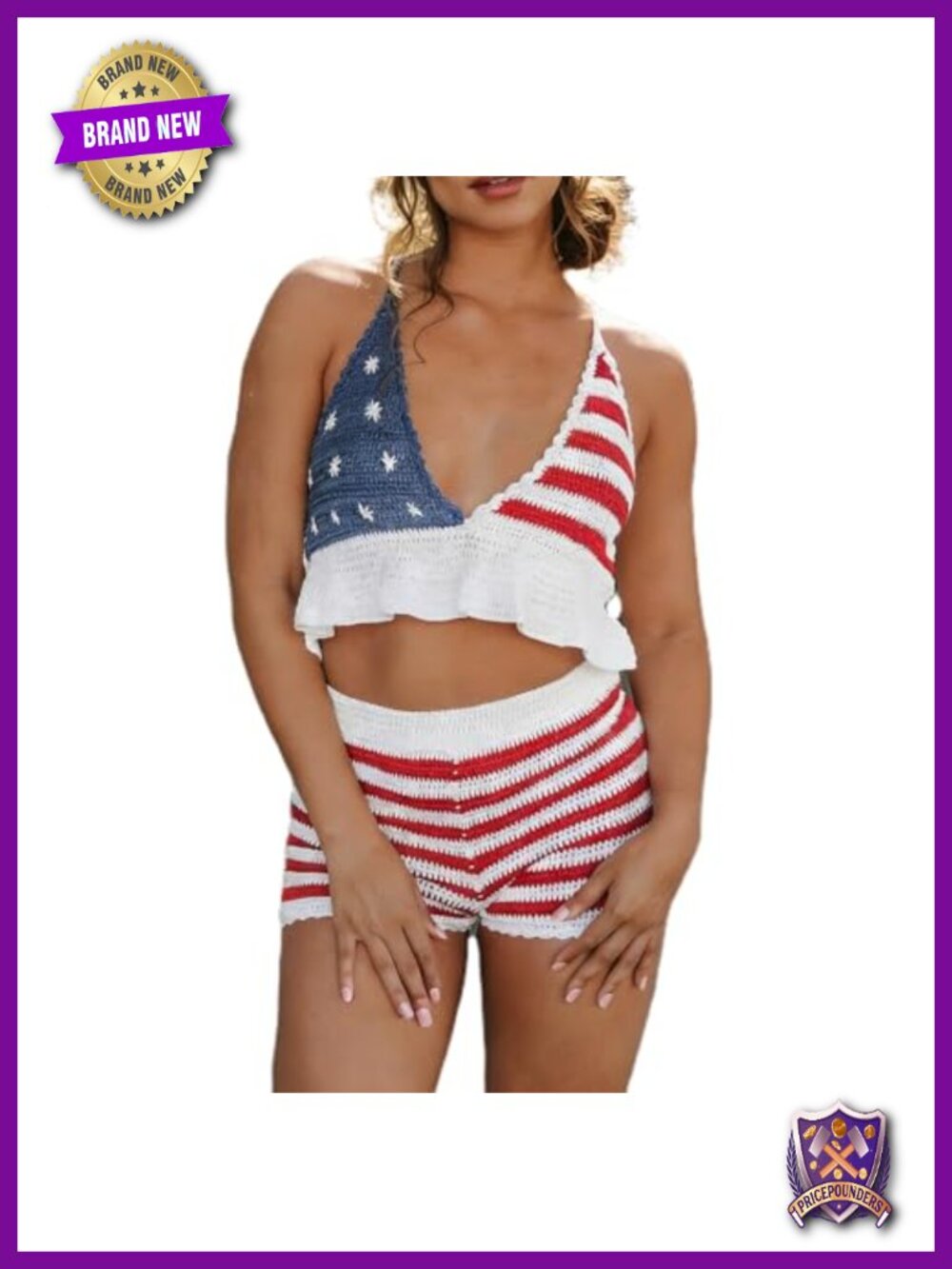 Women's 2 Piece Sleeveless Halter Crop Tank Top & Elastic Waist Shorts Set